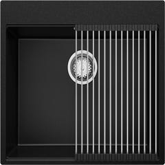 Evier Cuisine en Granit Noir, 58 x 50 cm, Lavabo 1 bac + Kit de Vidage, Évier à Encastrer Oslo 60 Top de Primagran 0