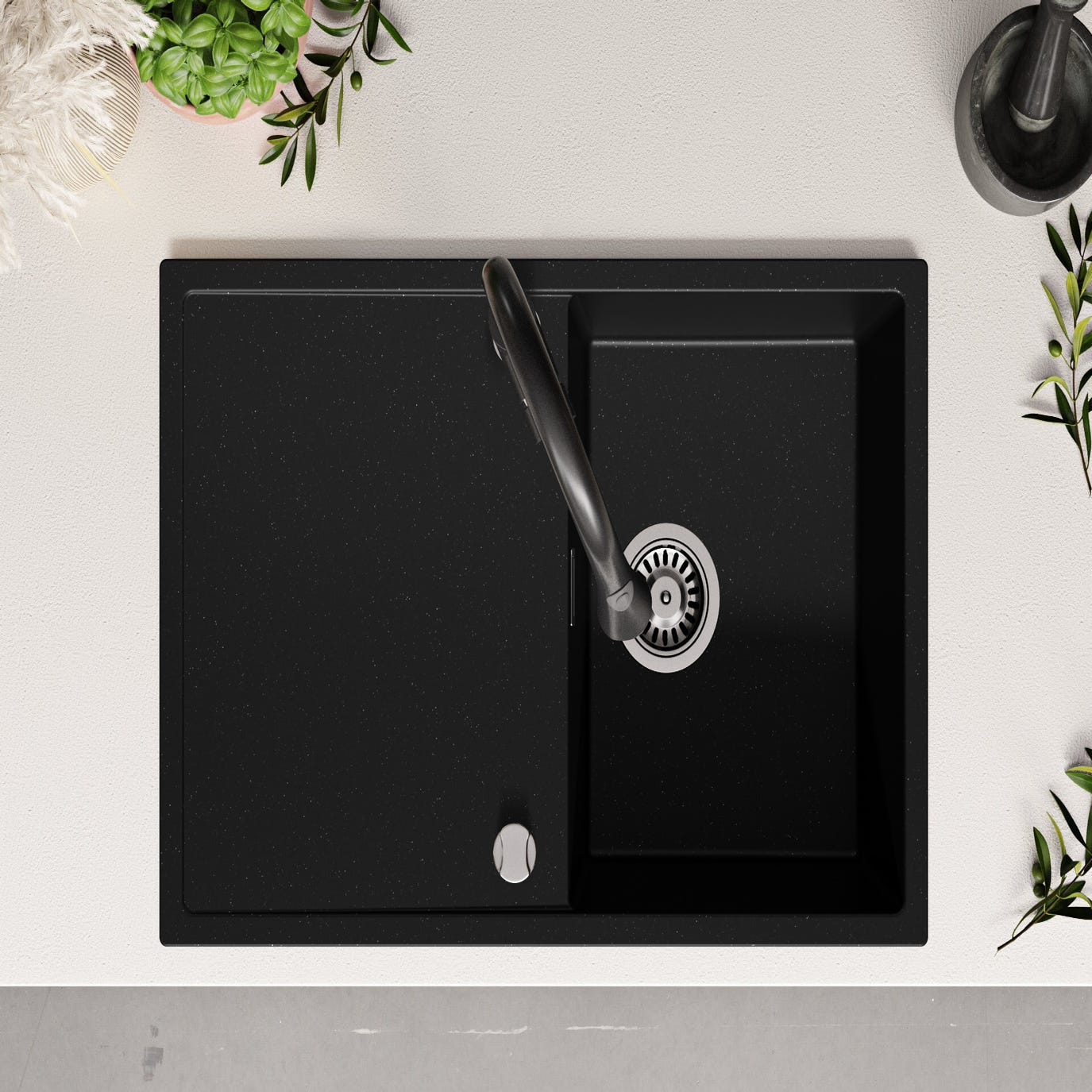 Evier Cuisine en Granit Noir Metallic, 78 x 50 cm, Lavabo 1 bac + Kit de Vidage, Évier à Encastrer Ibiza 780 de Primagran 3