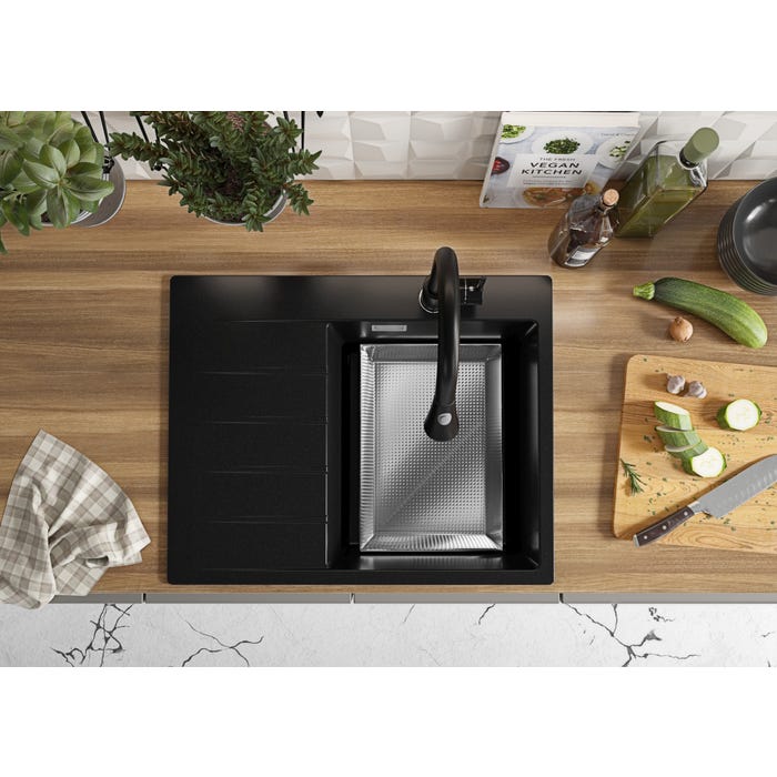 Evier Cuisine en Granit Noir, 62 x 50 cm, Lavabo 1 bac + Kit de Vidage, Évier à Encastrer de Primagran 7
