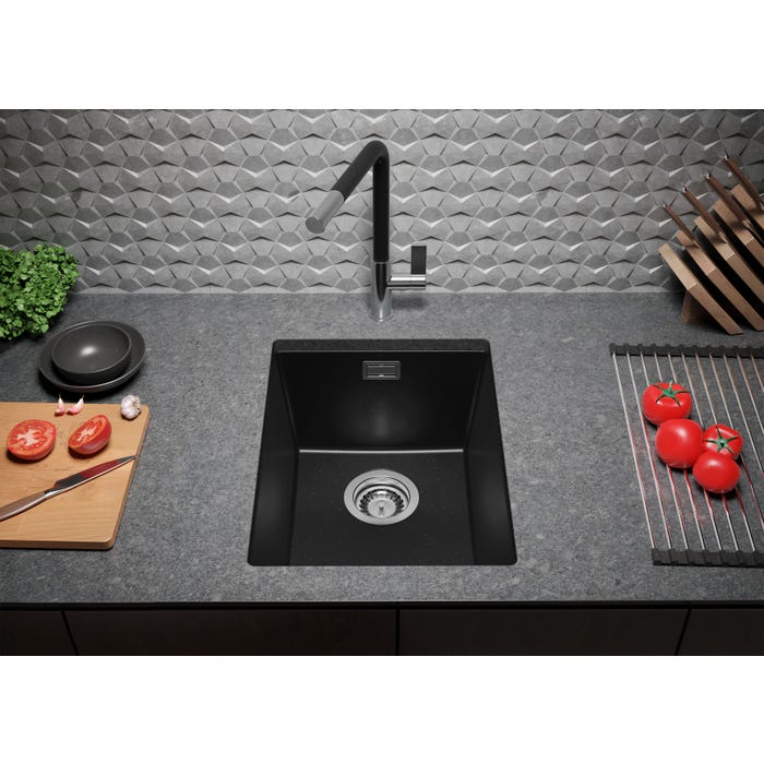 Evier Sous Plan Noir Metallic, 36 x 47 cm, Evier en Granit 1 bac + Kit de Vidage, Lavabo Cuisine de Primagran 3