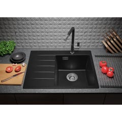 Evier Cuisine en Granit Noir Metallic, 62 x 50 cm, Lavabo 1 bac + Kit de Vidage, Évier à Encastrer de Primagran 3