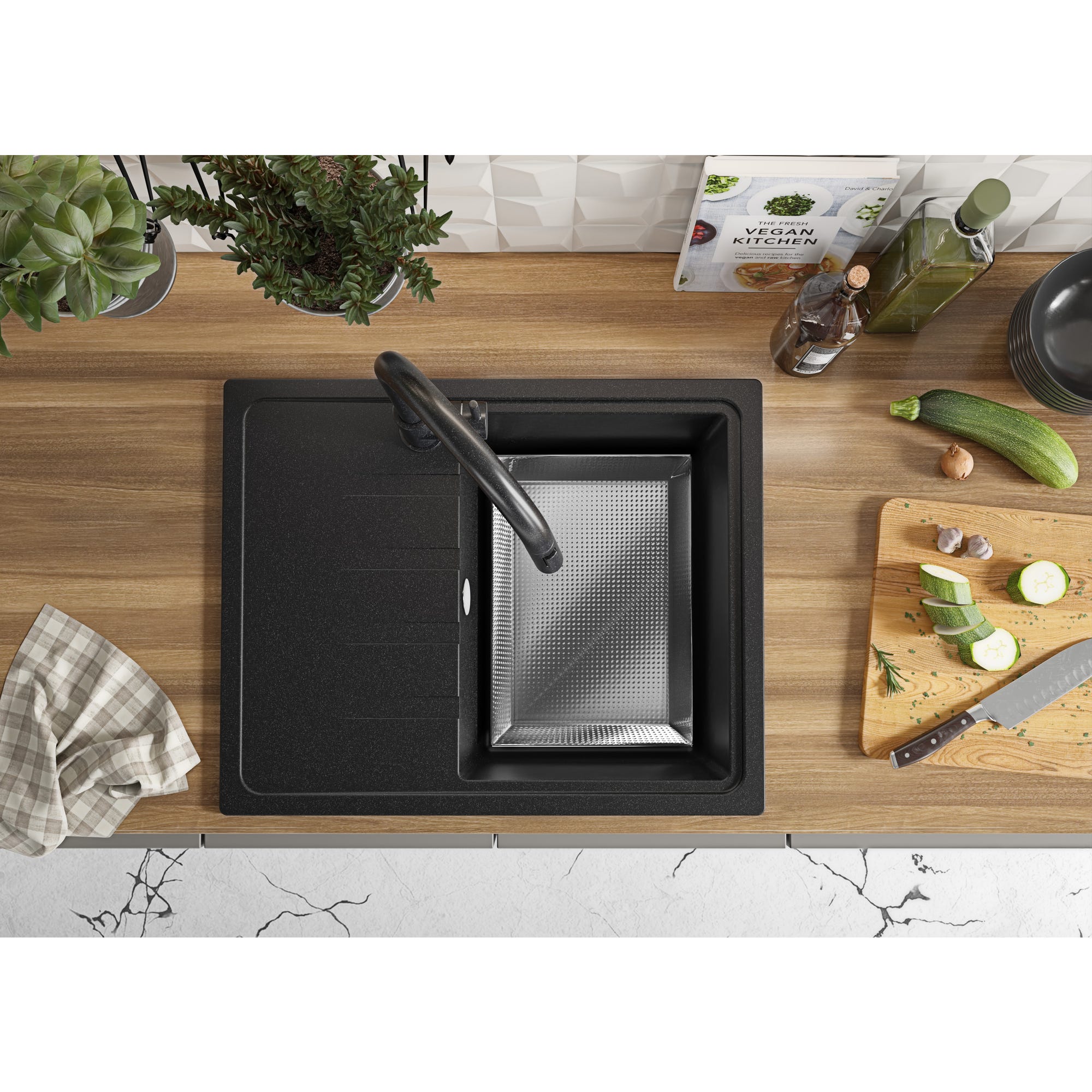 Evier Cuisine en Granit Graphite, 62 x 50 cm, Lavabo 1 bac + Kit de Vidage, Évier à Encastrer Milan 620 de Primagran 3