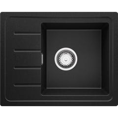 Evier Cuisine en Granit Noir, 44 x 55 cm, Lavabo 1 bac + Kit de Vidage, Évier à Encastrer de Primagran 0
