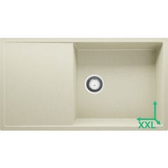 Evier Cuisine en Granit Beige, 90 x 50 cm, Lavabo 1 bac XL + Kit de Vidage, Évier à Encastrer de Primagran 0