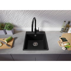 Evier Cuisine en Granit Noir Metallic, 43 x 50 cm, Lavabo 1 bac + Kit de Vidage, Évier à Encastrer de Primagran 2