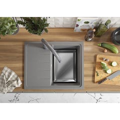 Evier Cuisine en Granit Gris, 62 x 50 cm, Lavabo 1 bac + Kit de Vidage, Évier à Encastrer Milan 620 de Primagran 3