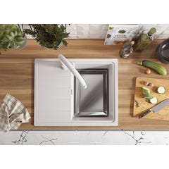 Evier Cuisine en Granit Blanc, 62 x 50 cm, Lavabo 1 bac + Kit de Vidage, Évier à Encastrer Milan 620 de Primagran 3
