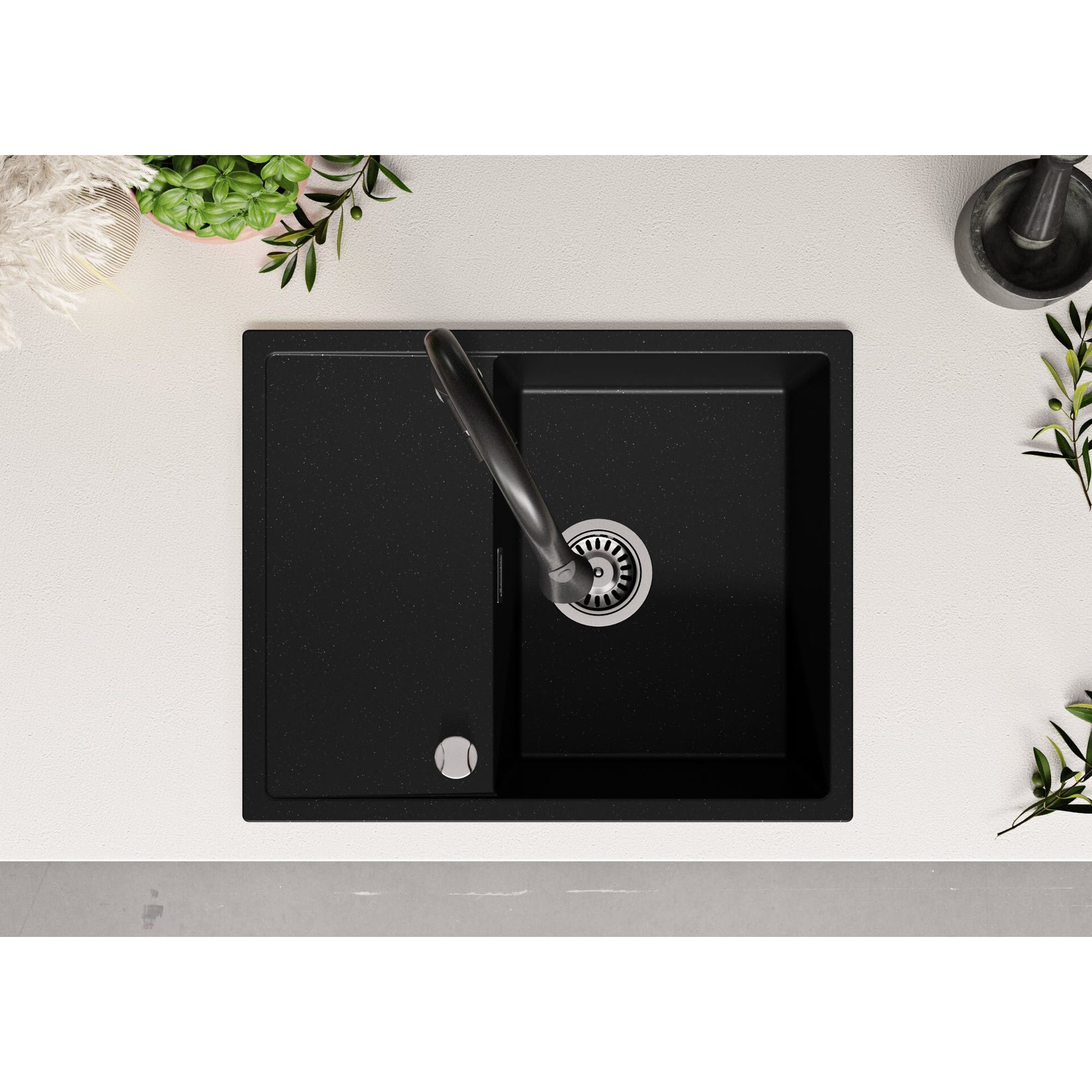 Evier Cuisine en Granit Noir Metallic, 62 x 50 cm, Lavabo 1 bac + Kit de Vidage, Évier à Encastrer Ibiza 620 de Primagran 3