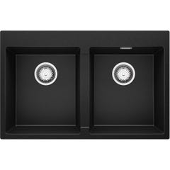 Evier Cuisine en Granit Noir, 78 x 50 cm, Lavabo Cuisine 2 bac + Kit de Vidage, Évier à Encastrer Oslo 80 Twin de Primagran 0