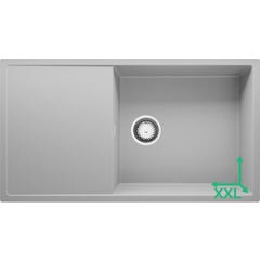 Evier Cuisine en Granit Gris, 90 x 50 cm, Lavabo 1 bac XL + Kit de Vidage, Évier à Encastrer de Primagran 0
