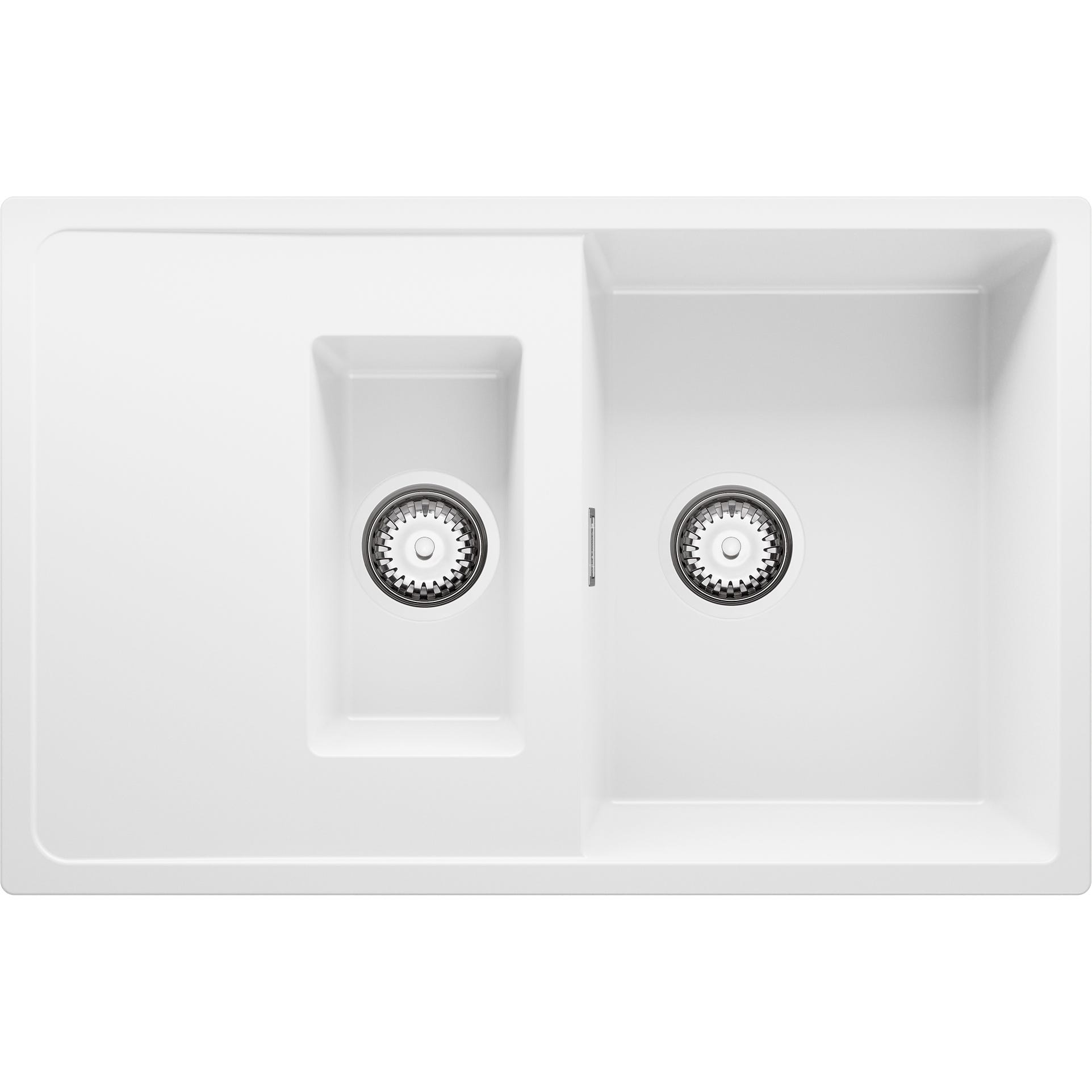 Evier Cuisine en Granit Blanc, 78 x 50 cm, Lavabo 1,5 bac + Kit de Vidage, Évier à Encastrer de Primagran 0