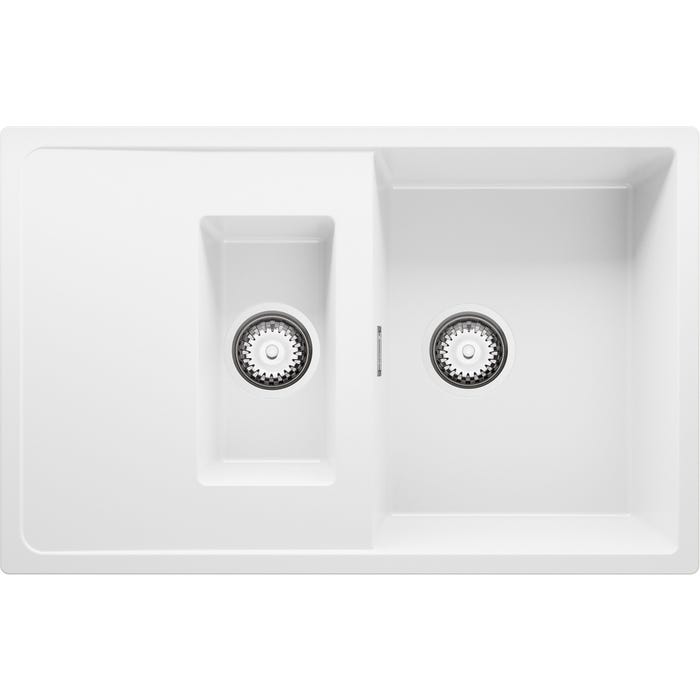 Evier Cuisine en Granit Blanc, 78 x 50 cm, Lavabo 1,5 bac + Kit de Vidage, Évier à Encastrer de Primagran 5