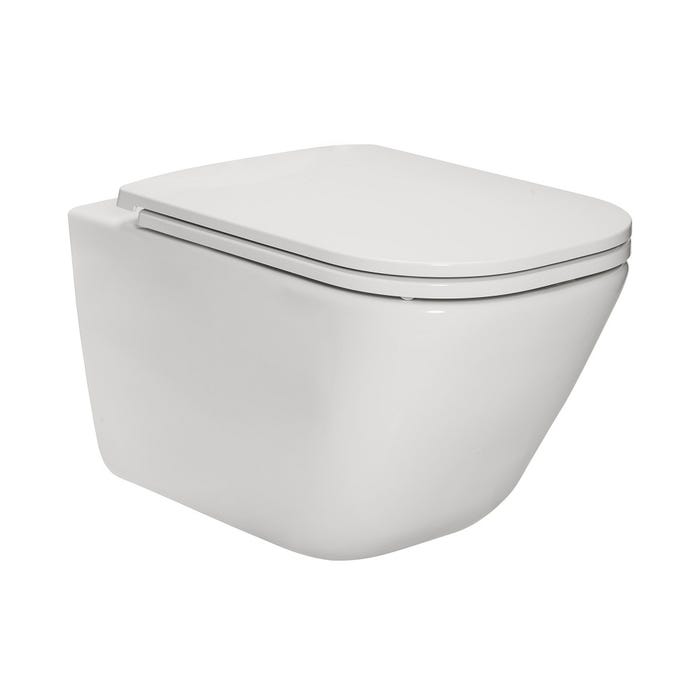 Cuvette WC suspendue ROCA sans bride 34.7 x 54 x 37 cm,blanc, + abattant à fermeture amortie ultraslim 0
