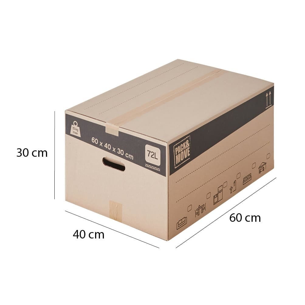 Lot de 60 cartons de déménagement avec poignées - 72L, charge max 15kg - made in France + 3 adhésifs offerts 1