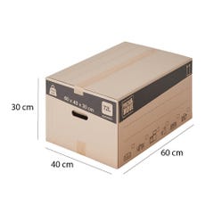 Lot de 60 cartons de déménagement avec poignées - 72L, charge max 15kg - made in France + 3 adhésifs offerts 1