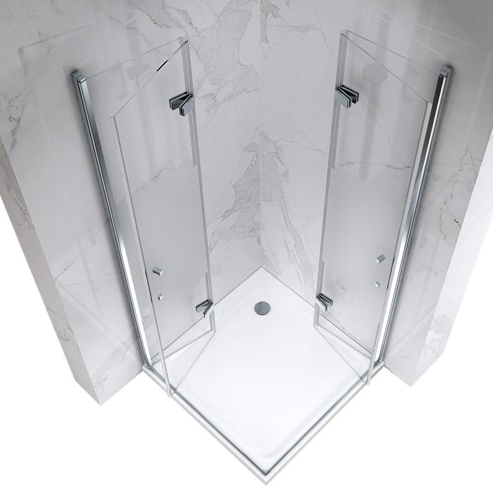 ATÉA Cabine de douche H 180 cm, 2 portes pliantes et pivotantes - verre semi-opaque 80 x 80 cm 2