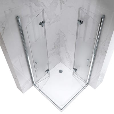 ATÉA Cabine de douche H 180 cm, 2 portes pliantes et pivotantes - verre semi-opaque 75 x 90 cm + receveur 2
