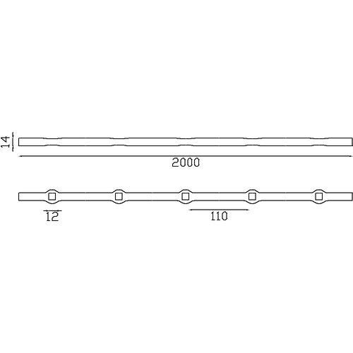 Barre carré à trous - Longueur 2000mm - 14 trous carre de 12mm - Acier 1