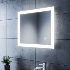 SIRHONA Miroir de Salle de Bains 60x50cm avec éclairage LED Miroir Cosmétiques Mural Lumière Illumination avec Commande par Effleurement 1