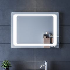 SIRHONA Miroir LED Salle de Bain 80x60cm Miroir Lumineux Salle de Bain avec Eclairage Intégré Anti-buée, Intrrupteur Infrarouge 0
