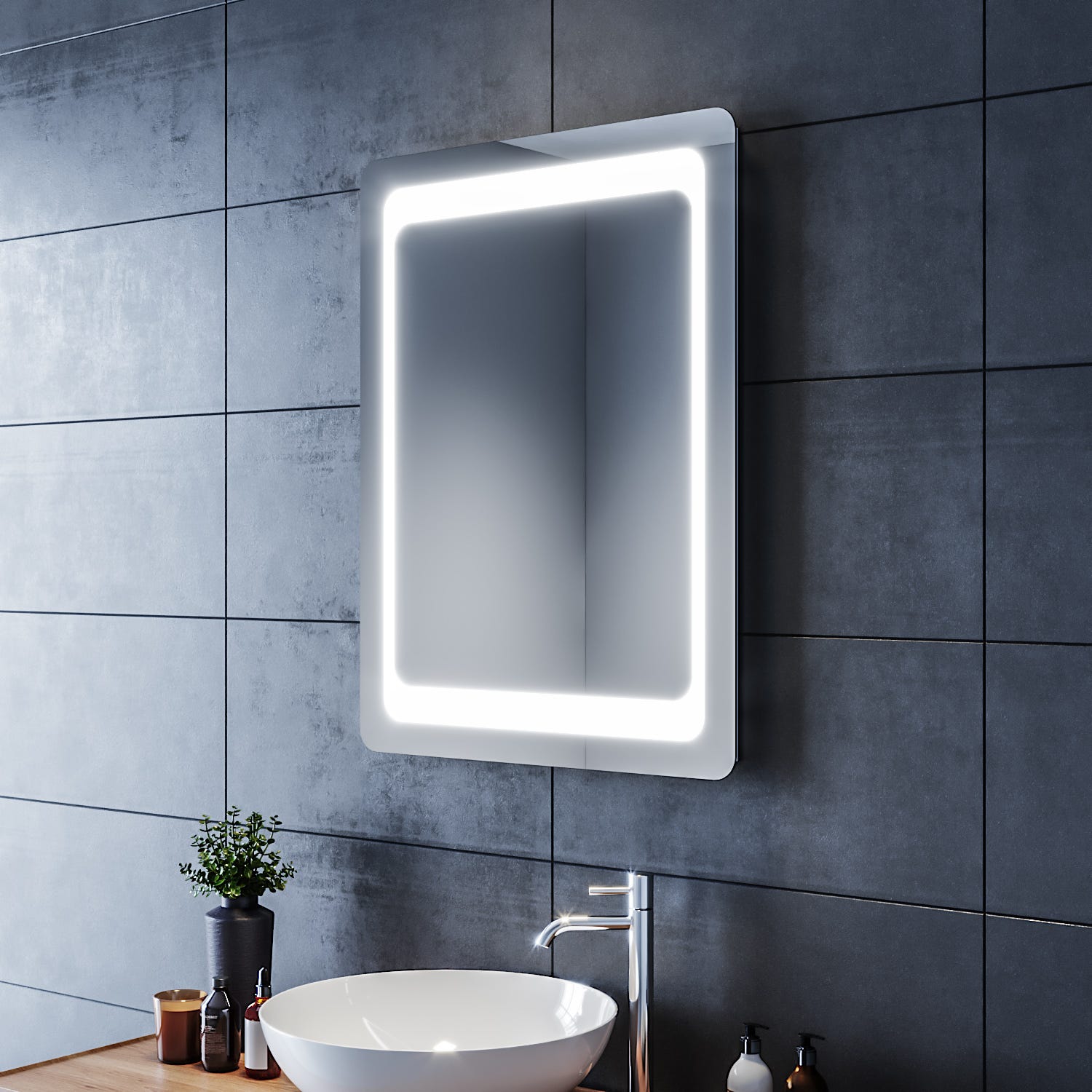 SIRHONA Miroir LED Salle de Bain 80x60cm Miroir Lumineux Salle de Bain avec Eclairage Intégré Anti-buée, Intrrupteur Infrarouge 2