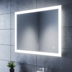 SIRHONA Miroir LED Salle de Bain 90x70cm Miroir Lumineux Salle de Bain avec Eclairage Intégré Anti-buée, Commande par Effleurement 1