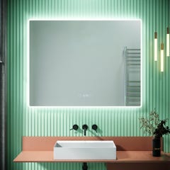 SIRHONA Miroir de Salle de Bain LED 90x70cm Couleurs modifiables et luminosité réglable avec Affichage de L'heure et Température Miroirs LED 0
