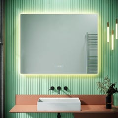 SIRHONA Miroir de Salle de Bain LED 90x70cm Couleurs modifiables et luminosité réglable avec Affichage de L'heure et Température Miroirs LED 1