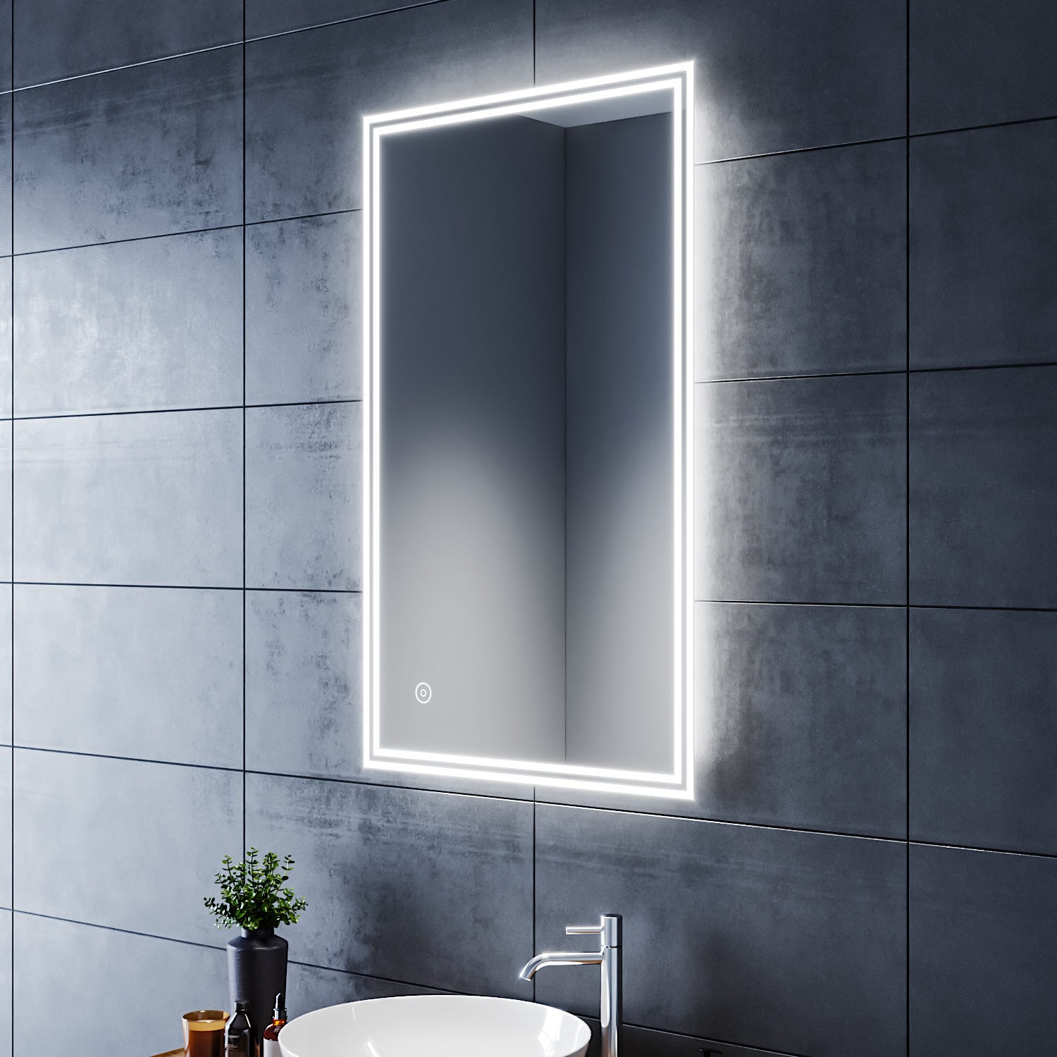 SIRHONA Miroir de Salle de Bain LED 100x60cm Anti-buée Miroir de Maquillage avec Commande par Effleurement 3
