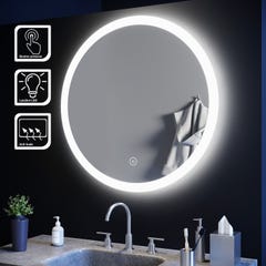 SIRHONA Miroir Rond à LED 80x80cm Ronde Miroir de Salle de Bain Miroir LED Anti-buée avec capteur de contrôle Tactile, antipoussière et Blanc Froid 2