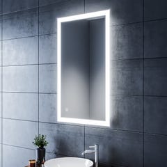 SIRHONA Miroir LED Salle de Bains avec éclairage 100x60cm LED Miroir Muraux AVCE Anti-buée Fonction Cosmétiques Mural Lumière Illumination 3