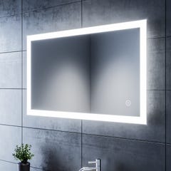SIRHONA Miroir LED Salle de Bains avec éclairage 100x60cm LED Miroir Muraux AVCE Anti-buée Fonction Cosmétiques Mural Lumière Illumination 1