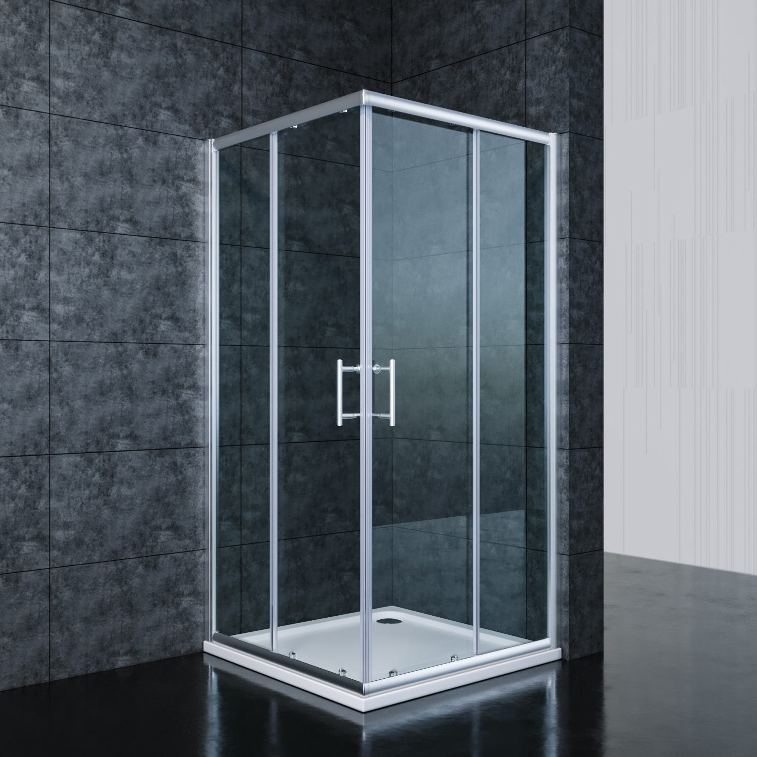 SIRHONA Cabine de douche 80x80x185cm Double ouverture coulissante，2 porte de douche en verre à panneau fixe, verre transparent 5 mm, finition chromée 0