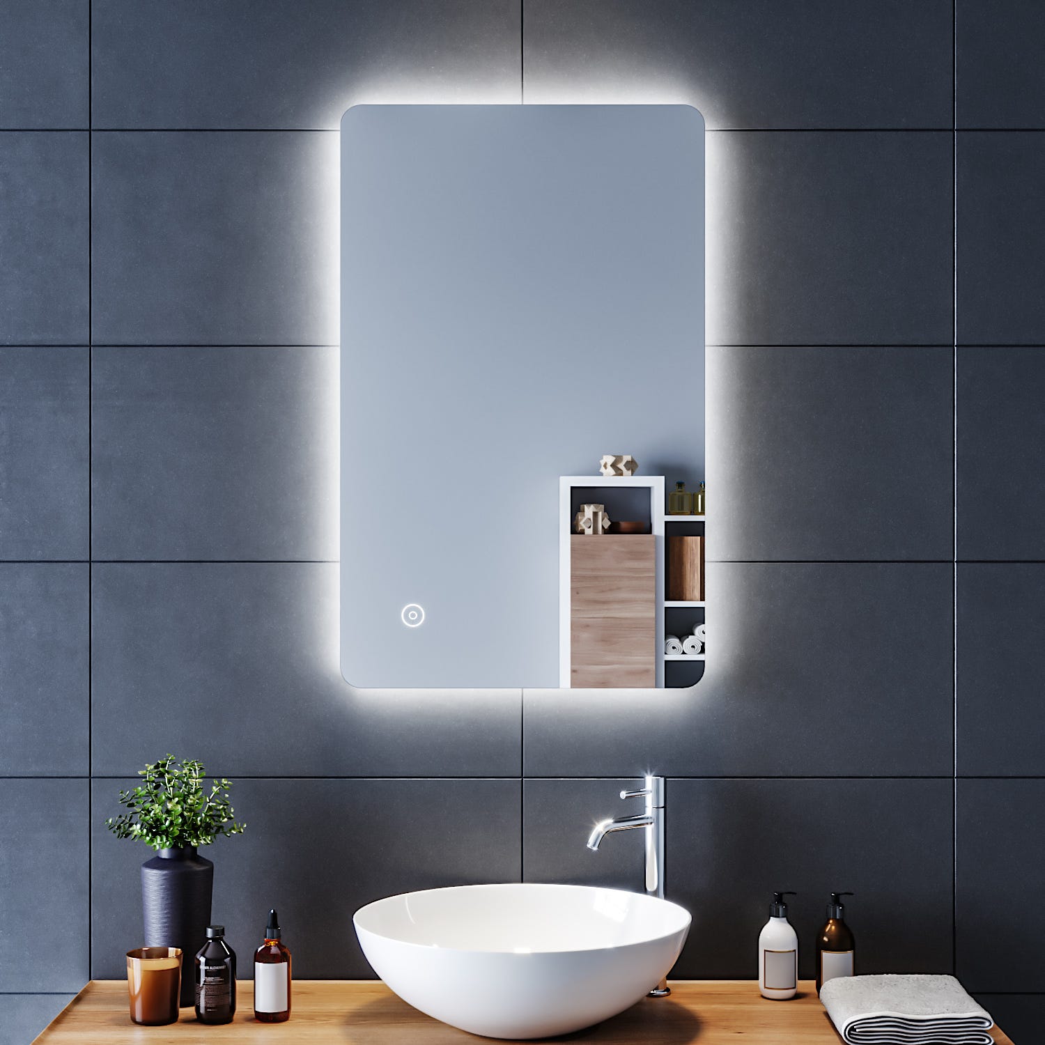 SIRHONA Miroir LED Salle de Bains 80x50cm Anti-buée Miroirs LED Miroir Muraux avec éclairage Cosmétiques Mural Lumière Illumination 2