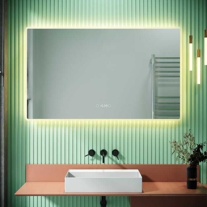 SIRHONA Miroir de Salle de Bains LED 1000 x 600 x 35mm - Trois températures de Couleur - Antibuée avec réglage de l'heure 1
