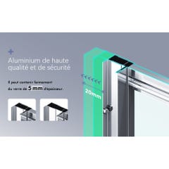 SIRHONA Porte de douche Coulissante 170x185 cm Porte de douche coulissante réglable - Cadre en aluminium - Verre 5MM 2