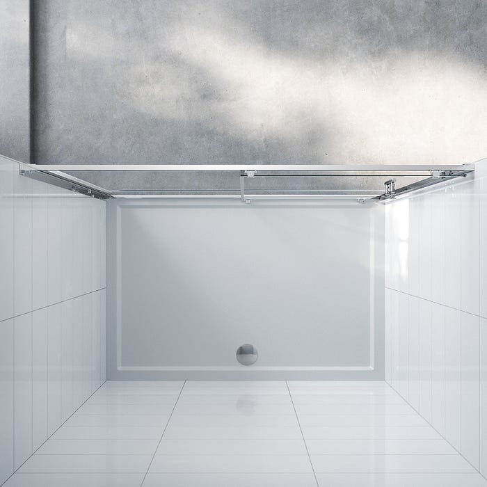 SIRHONA Porte de douche 100x 185 cm coulissante extensible Paroi en niche verre trempé pour douche, profilés aspect chromé coulissante 1