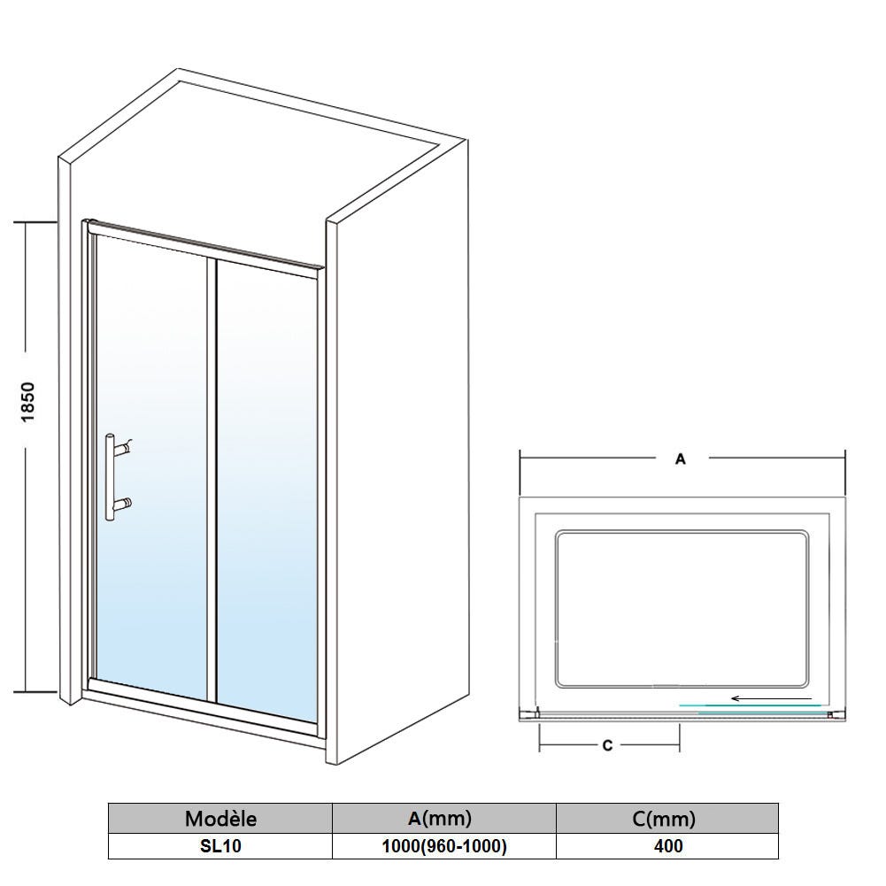 SIRHONA Porte de douche 100x 185 cm coulissante extensible Paroi en niche verre trempé pour douche, profilés aspect chromé coulissante 4