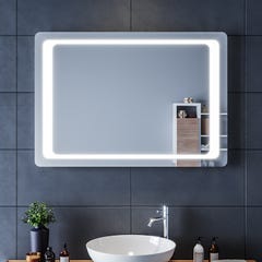 SIRHONA Miroir de Salle de Bain 100x70 Miroir LED AVCE Anti-buée et éclairage intégré Blanc Froid 0
