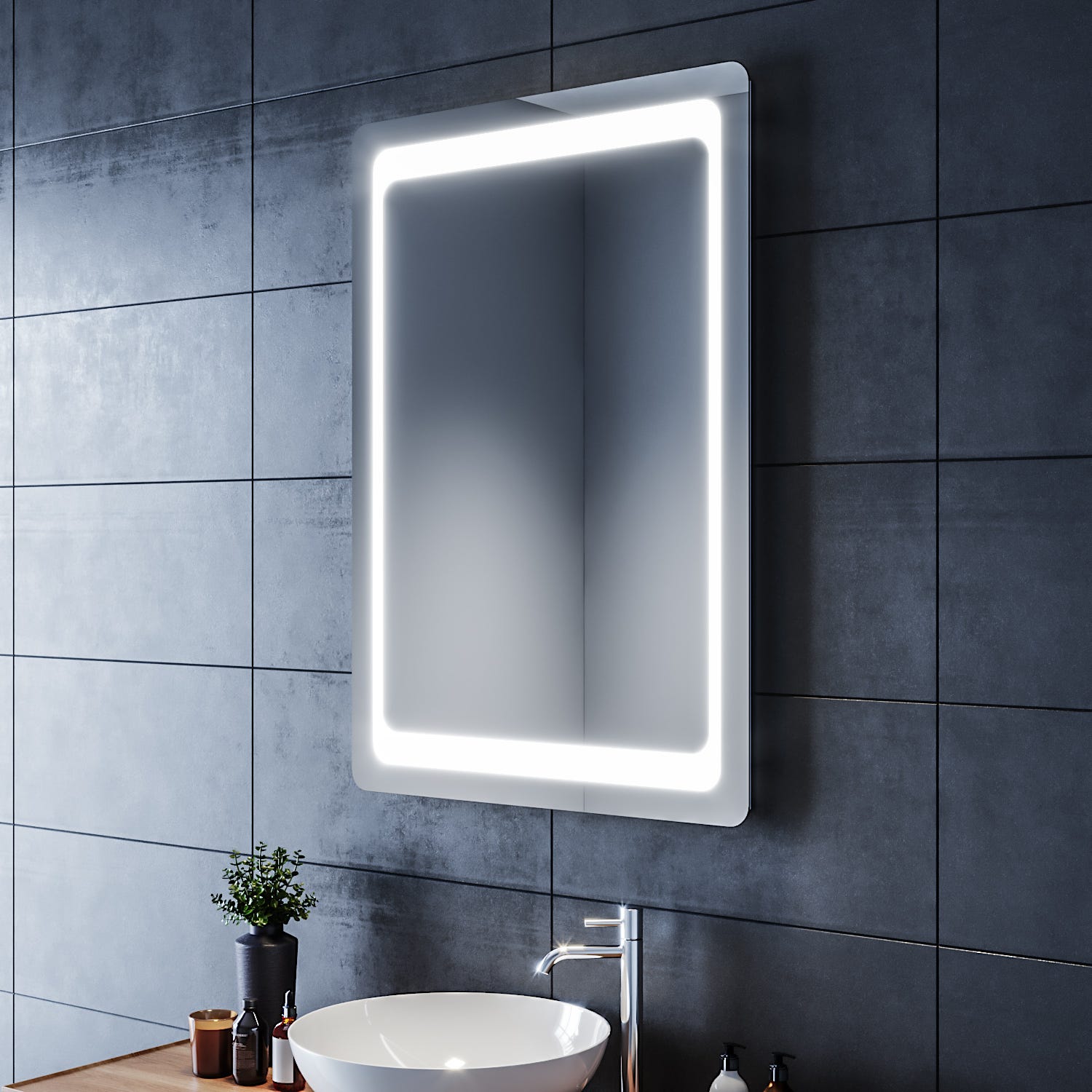 SIRHONA Miroir de Salle de Bain 100x70 Miroir LED AVCE Anti-buée et éclairage intégré Blanc Froid 2