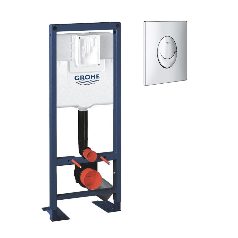 Bati support wc largeur réduite avec plaque de commande Grohe, plaque commande Skate Air, vertical , chrome