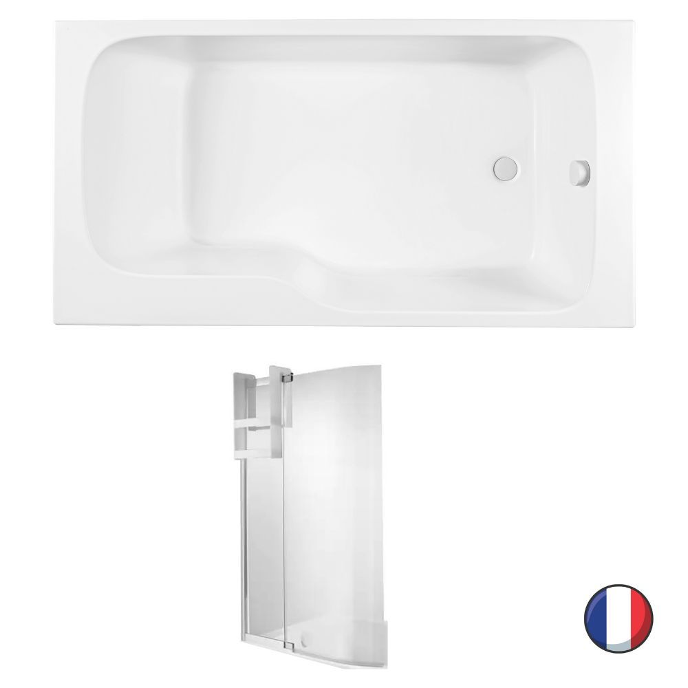 Pack BD Malice 170x90cm, antidérapant, version Droite, Blanc Mat + vidage Chrome + Pare bain Malice Jacob Delafon