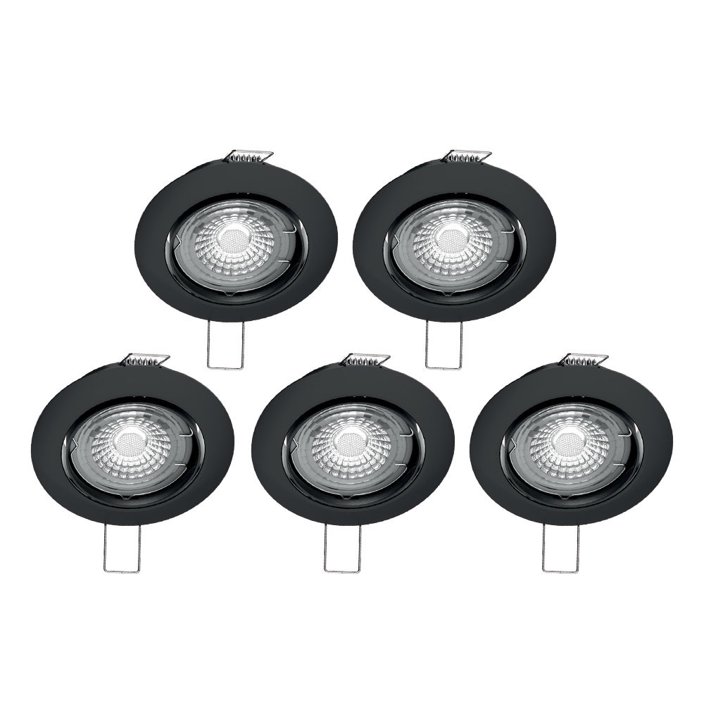 Lot de 5 spots noirs encastrables LED avec ampoules incluses, culot GU10, 345 Lumens, équivalence 50 W, 2700K, Blanc chaud