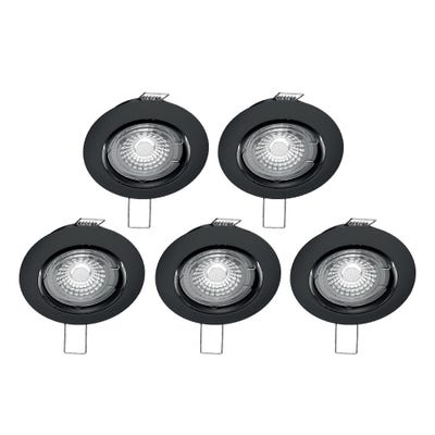 Lot de 5 spots noirs encastrables LED avec ampoules incluses, culot GU10, 345 Lumens, équivalence 50 W, 2700K, Blanc chaud 0