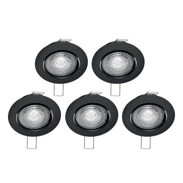 Lot de 5 spots noirs encastrables LED avec ampoules incluses, culot GU10, 345 Lumens, équivalence 50 W, 2700K, Blanc chaud 0