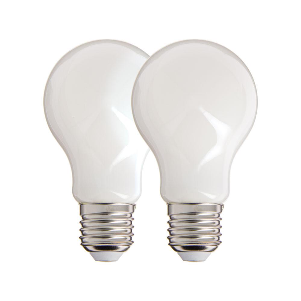 Lot de 2 ampoules Filament LED A60 Opaque, culot E27, 806 Lumens, equivalence 60 W, 2700 Kelvins, Blanc chaud