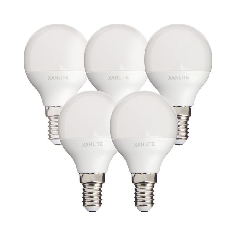 Xanlite - Lot de 5 ampoules SMD LED P45 Opaque, culot E14, 470 Lumens, conso. 5,3 W (eq. 40W), 4000K, Blanc neutre - PACK5EV470PCW 0