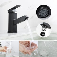 Auralum Robinet salle bain douchette noir,levier unique,eau chaude/froide avec 2 tuyaux, mitigeur lavabo robinet lavabo mitigeur salle de bain robinet 5