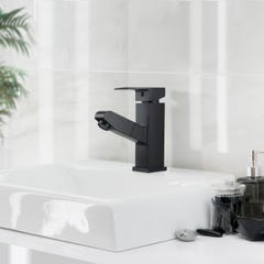 Auralum Robinet salle bain douchette noir,levier unique,eau chaude/froide avec 2 tuyaux, mitigeur lavabo robinet lavabo mitigeur salle de bain robinet 8