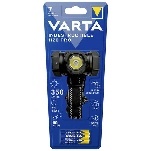 Frontale-VARTA-Indestructible H20 Pro-350lm-Garantie 7ans-Resistante au chocs (3m) a l'eau et la poussiere-IP67-3 Piles AAA incl 2